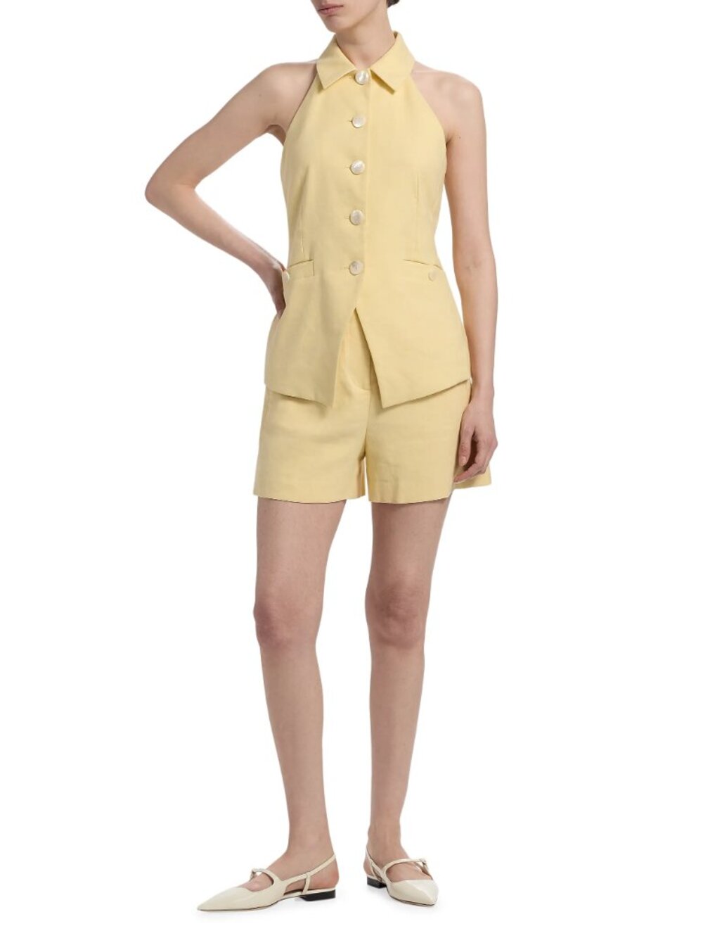 NWT Veronica Beard Orlinda Linen Blend Halter Vest Sz4 Chamomile / yellow - Picture 2 of 3